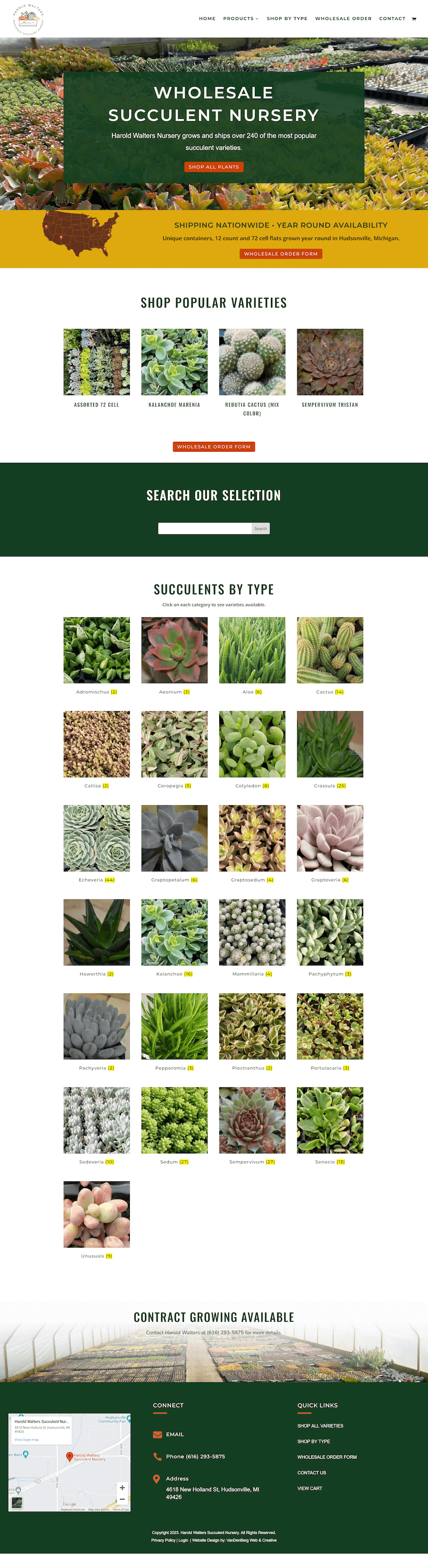 Harold Walters Succulent Nursery Full Webpage screenshot<br />
