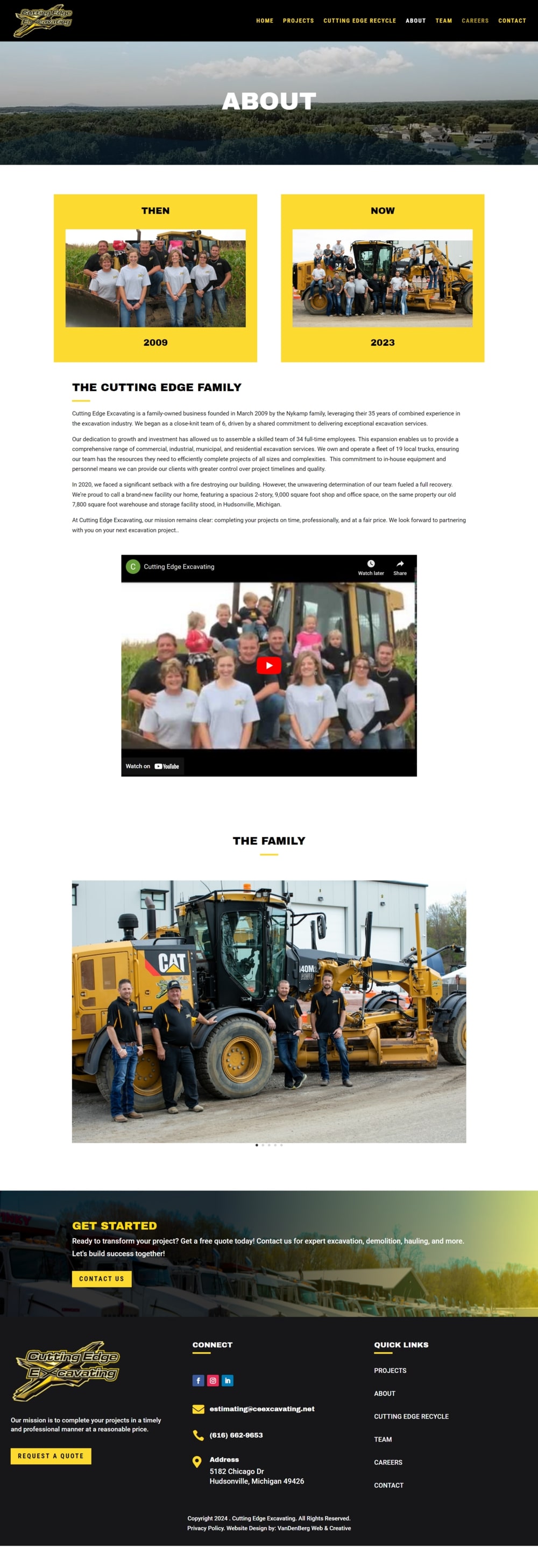 Cutting Edge Excavating Website Design - About Page