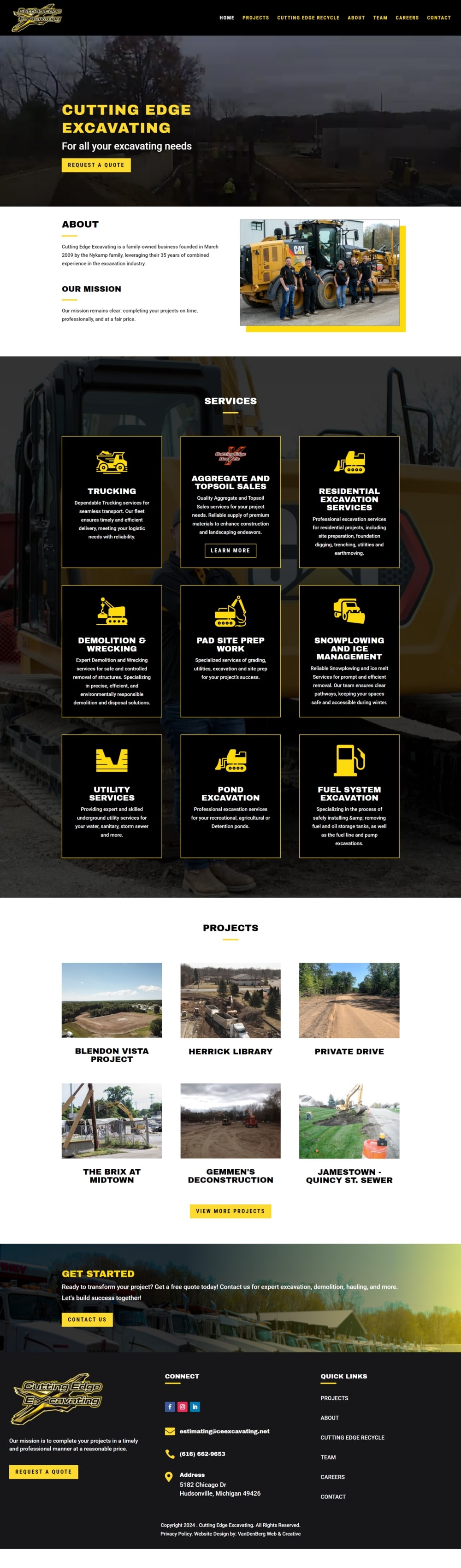 Cutting Edge Excavating Website Design - Homepage