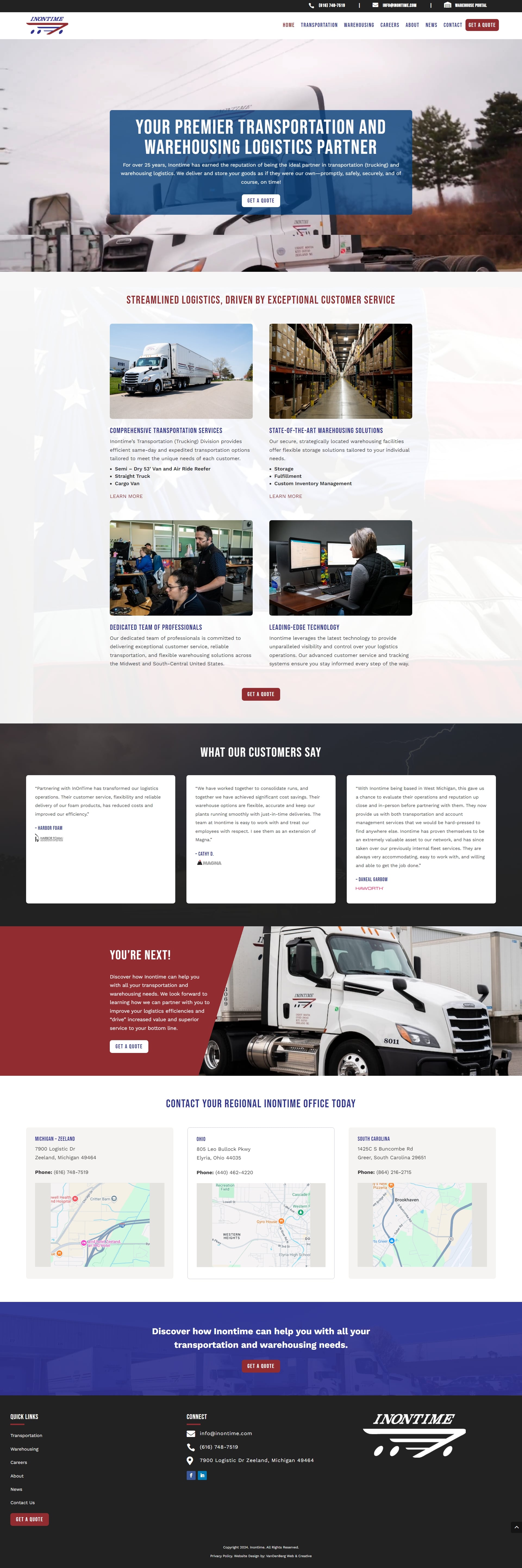 Inontime Homepage - VanDenBerg Web + Creative
