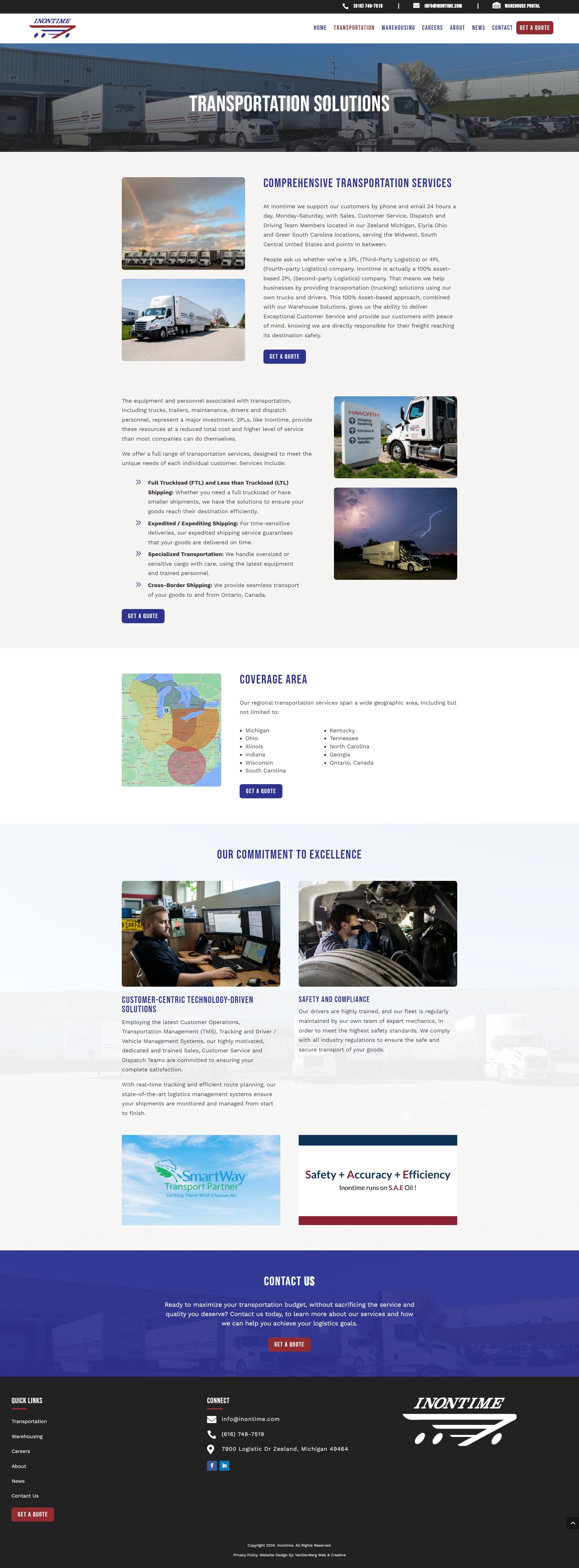 Inontime Transportation Page - VanDenBerg Web + Creative
