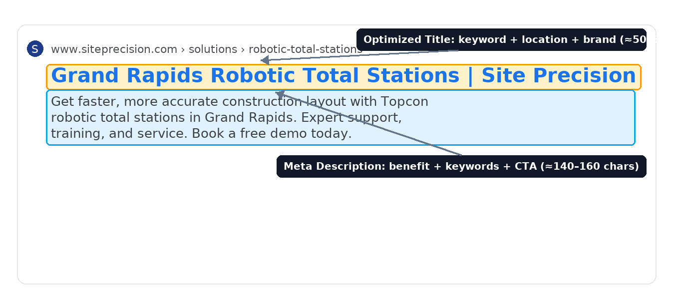 Example of a strong title and description for local SEO.