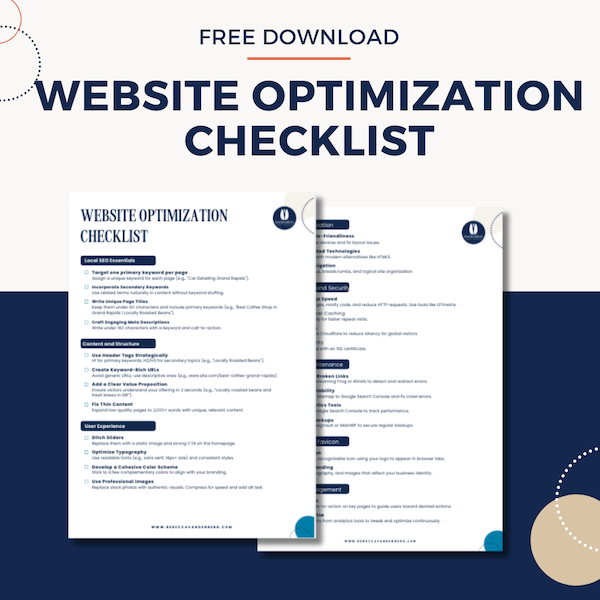 WEBSITE OPTIMIZATION CHECKLIST BY VANDENBERG WEB + CREATIVE