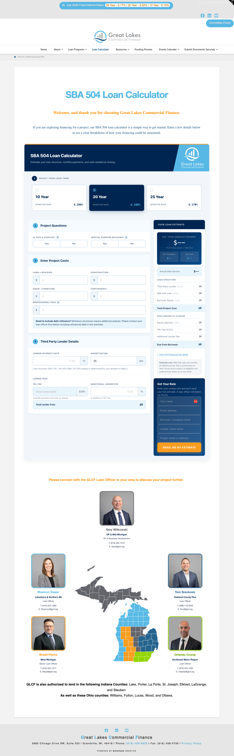 Great Lakes Commercial Finance Loan Calculator Page Built by RVDB