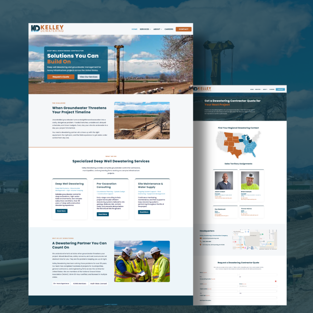 Kelley Dewatering Website Design by VanDenBerg Web + Creative